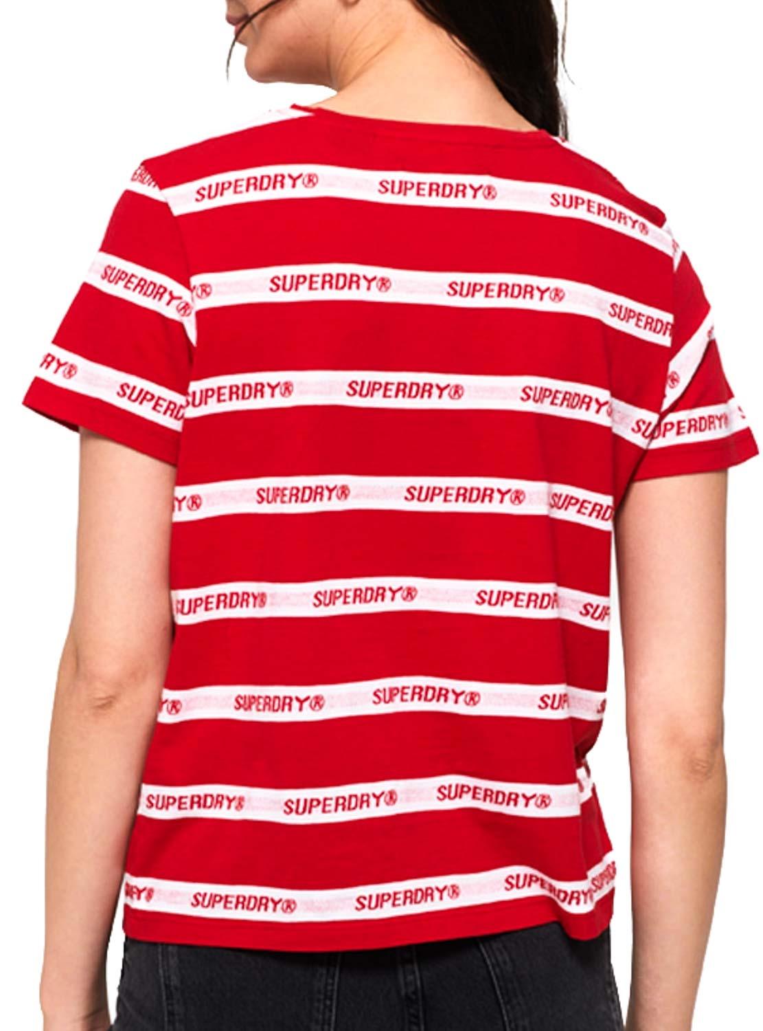 T-Shirt Superdry Cote Stripe Rosso Donna