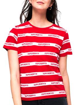 T-Shirt Superdry Cote Stripe Rosso Donna