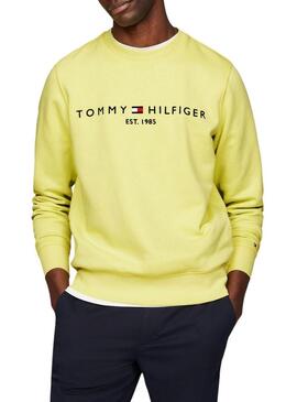 Felpa Tommy Hilfiger Logo Giallo per Uomo