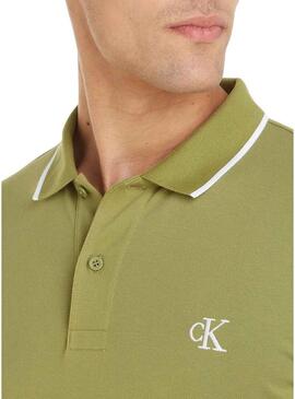 Polo Calvin Klein Tipping verde per uomo.
