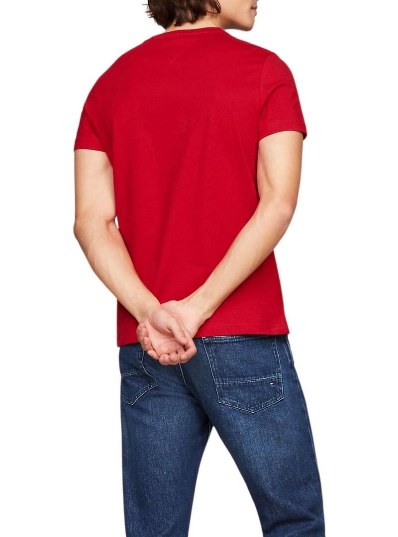 Maglietta Tommy Hilfiger Logo Rosso per Uomo