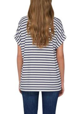 Maglietta Only Moster scollo a V a righe blu scuro per donna