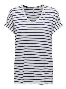 Maglietta Only Moster scollo a V a righe blu scuro per donna