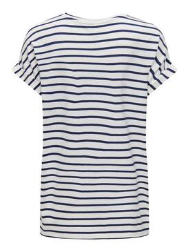 Maglietta Only Moster scollo a V a righe blu scuro per donna