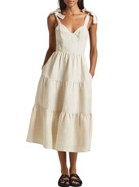 Abito Pepe Jeans Emereal in lino color crema per donna