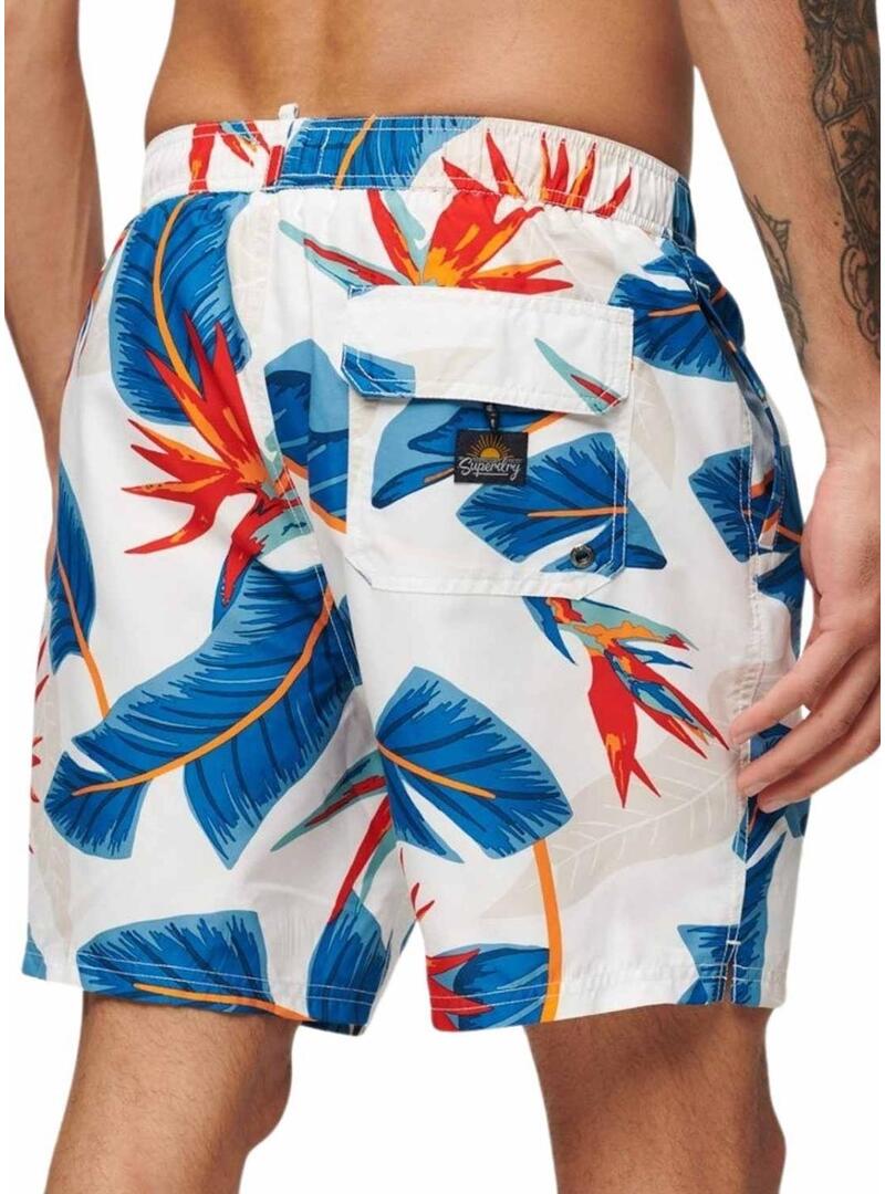 Costume da bagno Superdry Hawaiian blu e bianco per uomo