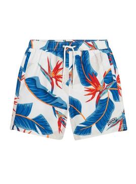Costume da bagno Superdry Hawaiian blu e bianco per uomo