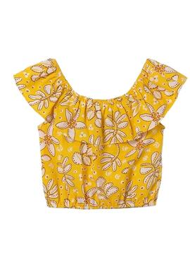 Top Mayoral stampato con volant giallo per bambina