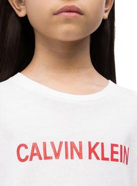 T-Shirt Calvin Klein Logo Bianco per Bambina