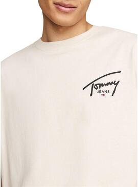 Maglietta Tommy Jeans Reg Signature Beige per Uomo