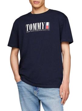 Maglietta Tommy Jeans regular flag blu scuro per uomo