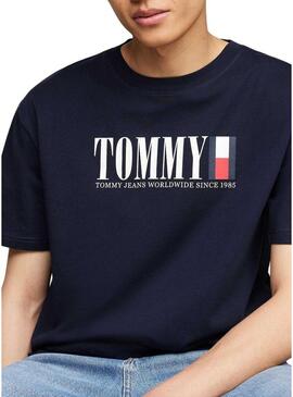 Maglietta Tommy Jeans regular flag blu scuro per uomo