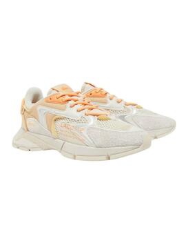 Scarpe da ginnastica Lacoste L003 beige e corallo per uomo