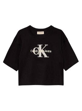 T-shirt Calvin Klein Teddy Monologo nera per bambina