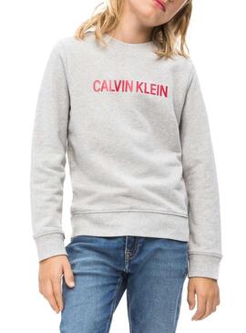 Felpe Calvin Klein Logo Terry Grigio Bambina