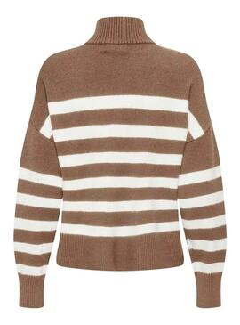 Maglione Only Baria collo alto a righe taupe per donna