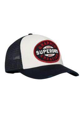 Cappello Superdry Mesh Trucker bianco e blu navy per uomo