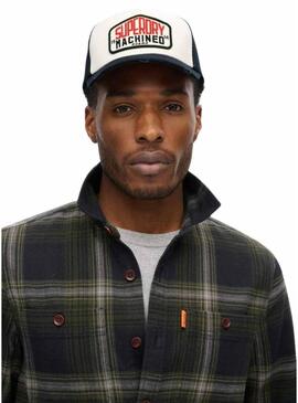 Cappello Superdry Mesh Trucker bianco e blu navy per uomo