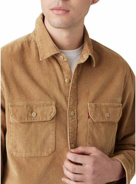 Camicia Giacca Levis Jackson Worker in Velluto a Righe Camello per uomo