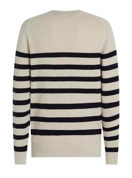 Maglia Tommy Hilfiger Structure Righe Beige e Blu per uomo