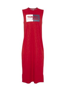 Tommy Jeans Dress Logo Tank Rosso Donna
