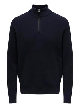 Maglia Only and Sons Phil con zip in blu navy per uomo
