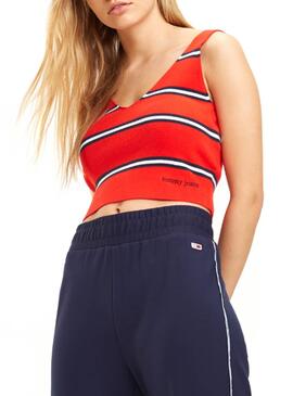 Top Tommy Jeans Knitted Stripe Rosso Donna
