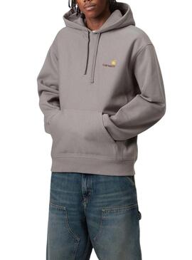 Felpa con cappuccio Carhartt Hooded American Script grigia per uomo