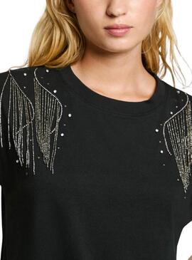 Maglietta Pepe Jeans Lydia con strass nero per donna