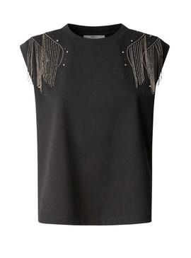 Maglietta Pepe Jeans Lydia con strass nero per donna