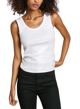 Maglietta Pepe Jeans Lacey a coste bianca per donna