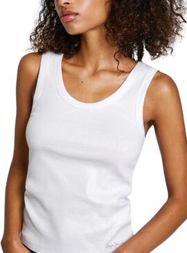 Maglietta Pepe Jeans Lacey a coste bianca per donna