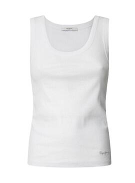 Maglietta Pepe Jeans Lacey a coste bianca per donna