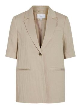 Blazer Vila Viflea Manica Corta Beige per Donna