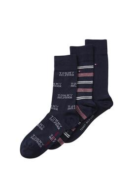 Scatola regalo 3 calzini Tommy Hilfiger blu marino per uomo