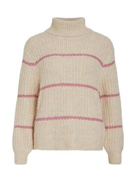 Maglia a collo alto Vila Vimiggo a righe beige per donna