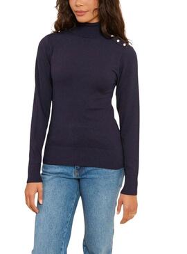 Maglia Naf Naf Mina a collo alto blu navy per donna