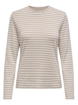 Maglietta Only Lyon beige e bianca per donna