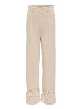 Pantaloni Only Meryl beige a maglia per ragazza.