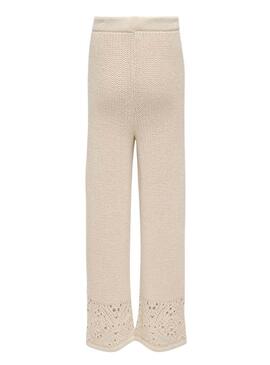 Pantaloni Only Meryl beige a maglia per ragazza.