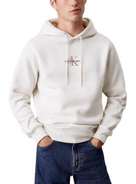 Felpa Calvin Klein Monogram bianca per uomo