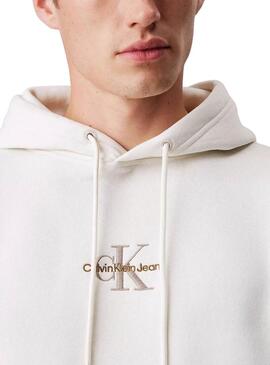 Felpa Calvin Klein Monogram bianca per uomo
