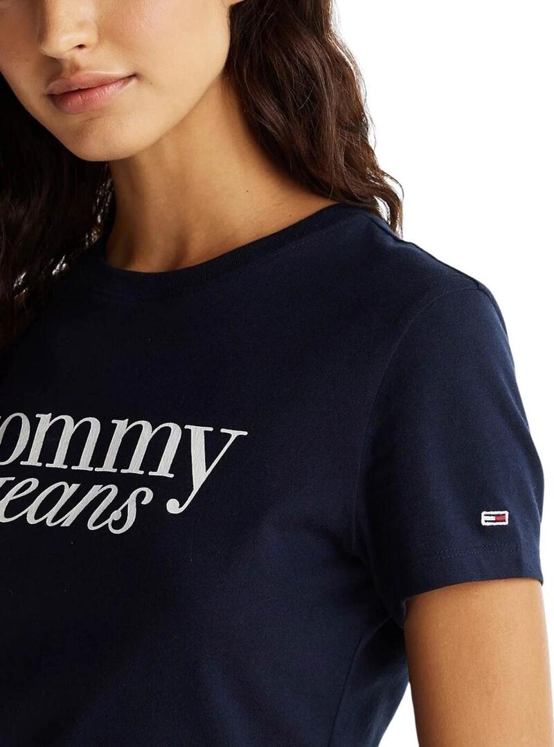 Maglietta Tommy Jeans Slim Essential blu scuro per donna