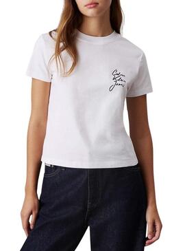 Maglietta Calvin Klein Jeans Script bianca per donna