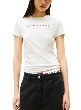 Maglietta Tommy Jeans Slim Linear beige per donna.