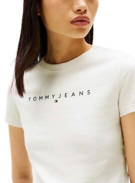 Maglietta Tommy Jeans Slim Linear beige per donna.