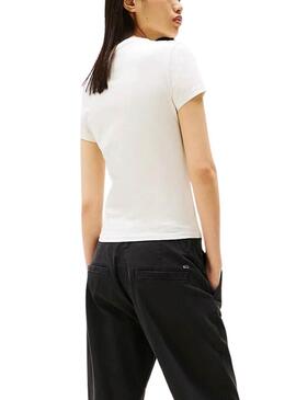 Maglietta Tommy Jeans Slim Linear beige per donna.