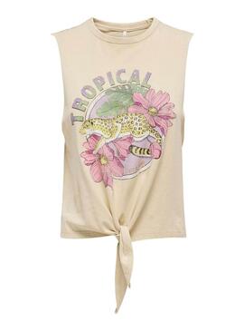 Maglietta Only Lucy Knot Eagle Beige per Donna.