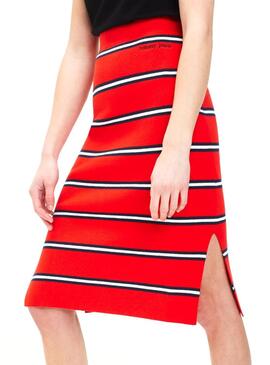 Gonna Tommy Jeans Knitted Stripe Rosso Donna