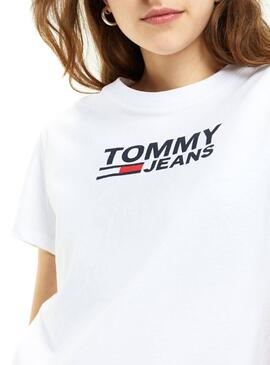 T-Shirt Tommy Jeans Corp Logo Bianco Donna
